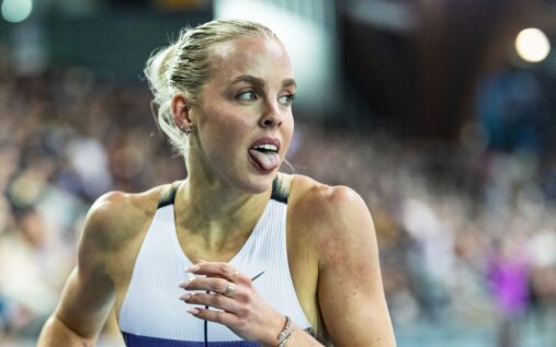 Keely Hodgkinson and Josh Kerr competing on the athletics track for Team GB
