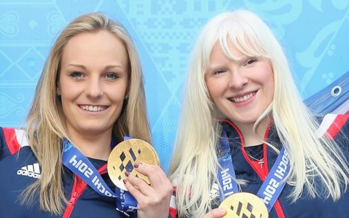 Kelly Gallagher wearing Paralympics GB team kit standing in a snowy environment