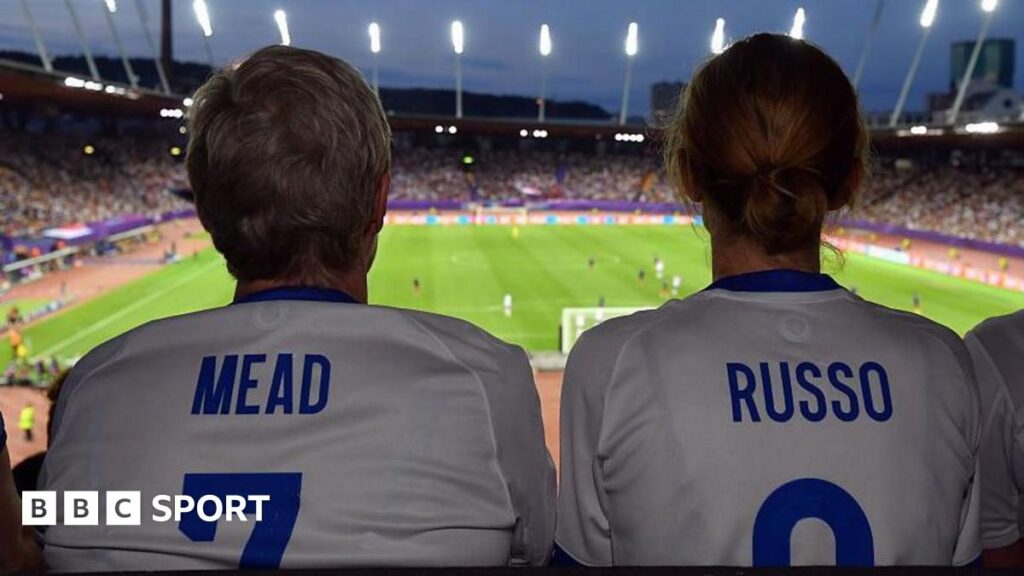 Female football fans watching a match from the stadium stands