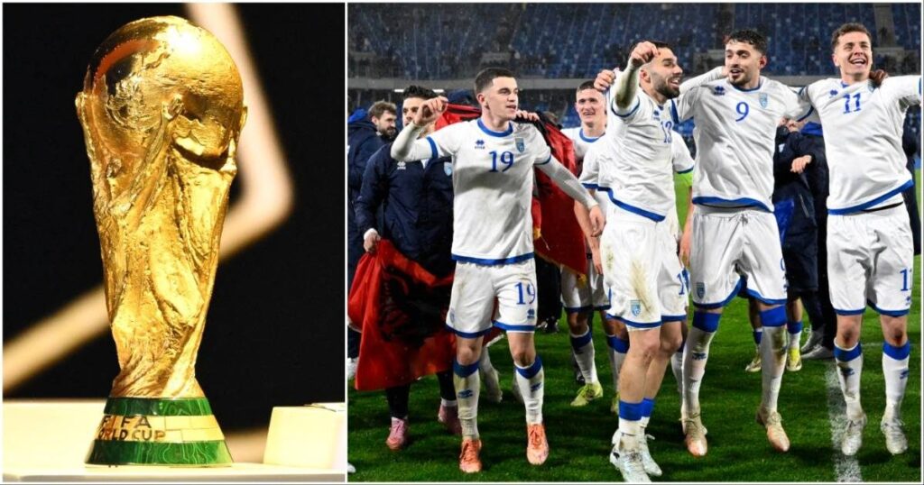 Kosovo national team players celebrating a goal during their World Cup qualifying campaign