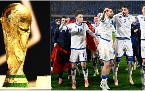 Kosovo national team players celebrating a goal during their World Cup qualifying campaign