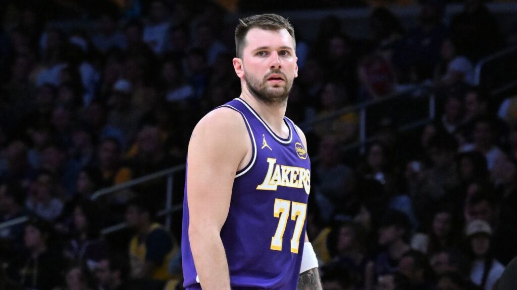 Luka Doncic of the Los Angeles Lakers looking serious on the basketball court