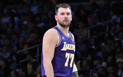 Luka Doncic of the Los Angeles Lakers looking serious on the basketball court