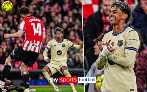 Lamine Yamal celebrating his winning goal for Barcelona against Athletic Bilbao