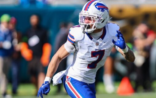 Taron Johnson playing in coverage for the Buffalo Bills