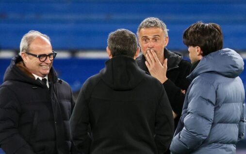 Lens manager Pierre Sage looking serious on the touchline during a match