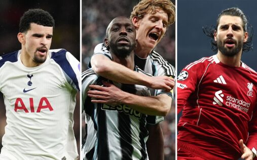 A split image showing Liverpool and Tottenham Hotspur players in Champions League match action