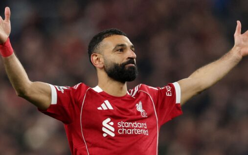 Mohamed Salah looks dejected during a Liverpool match at Anfield