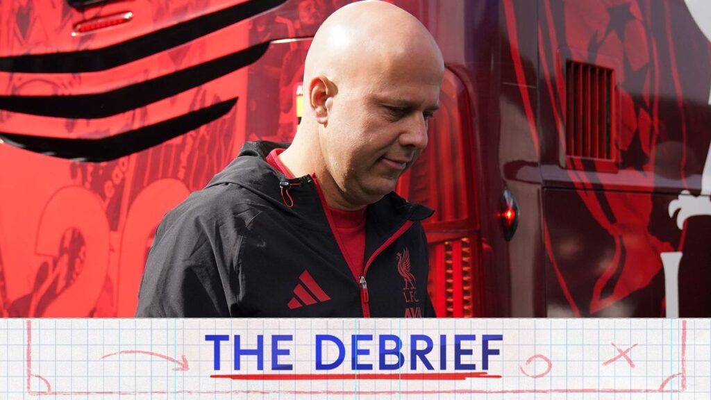 Arne Slot looking visibly frustrated on the touchline during a Liverpool match