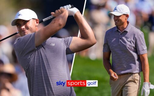 Swedish golfer Ludvig Åberg reacting to a successful putt on the green at TPC Sawgrass during The Players Championship.