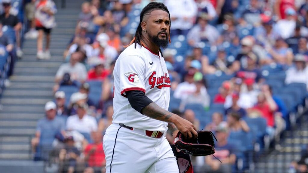 Cleveland Guardians pitchers Emmanuel Clase and Luis Ortiz on the baseball field