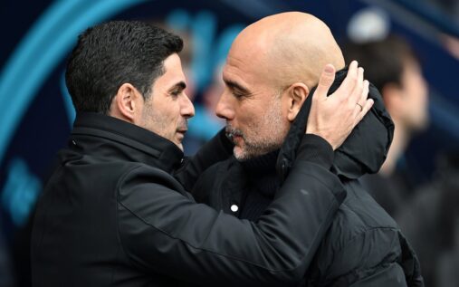 Pep Guardiola and Mikel Arteta issuing instructions from the touchline during a match