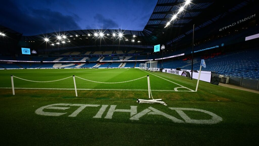 Exterior view of the Etihad Stadium, home of Manchester City, ahead of a Premier League fixture