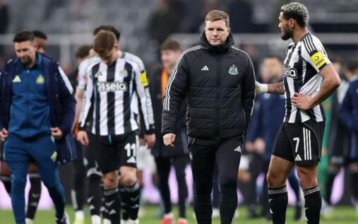 Newcastle United manager Eddie Howe looking dejected on the touchline during the FA Cup match against Manchester City