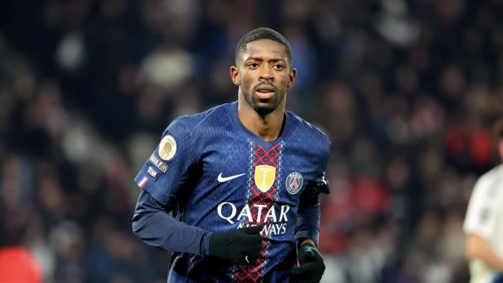 Ousmane Dembele lifting the Ballon d'Or trophy while playing for Paris St-Germain