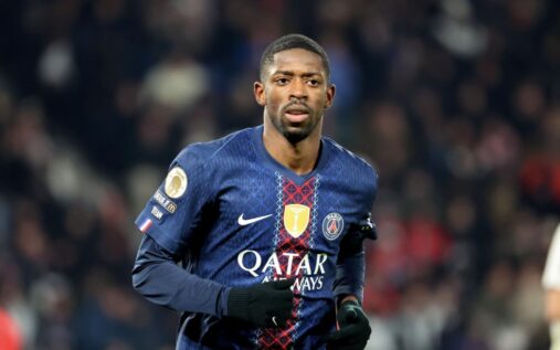 Ousmane Dembele lifting the Ballon d'Or trophy while playing for Paris St-Germain