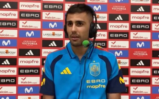 Manchester City midfielder Rodri looking serious during a press conference