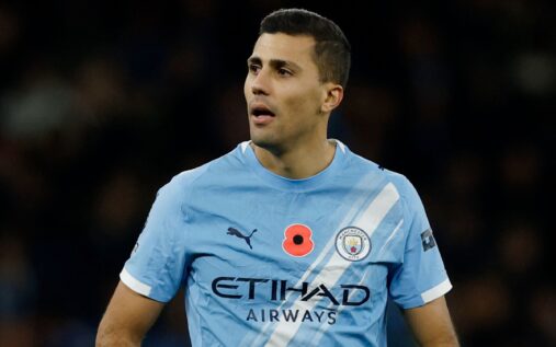 Manchester City midfielder Rodri looking serious during a Premier League match