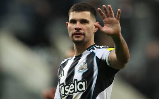 Bruno Guimaraes looking focused while playing for Newcastle United in the Premier League