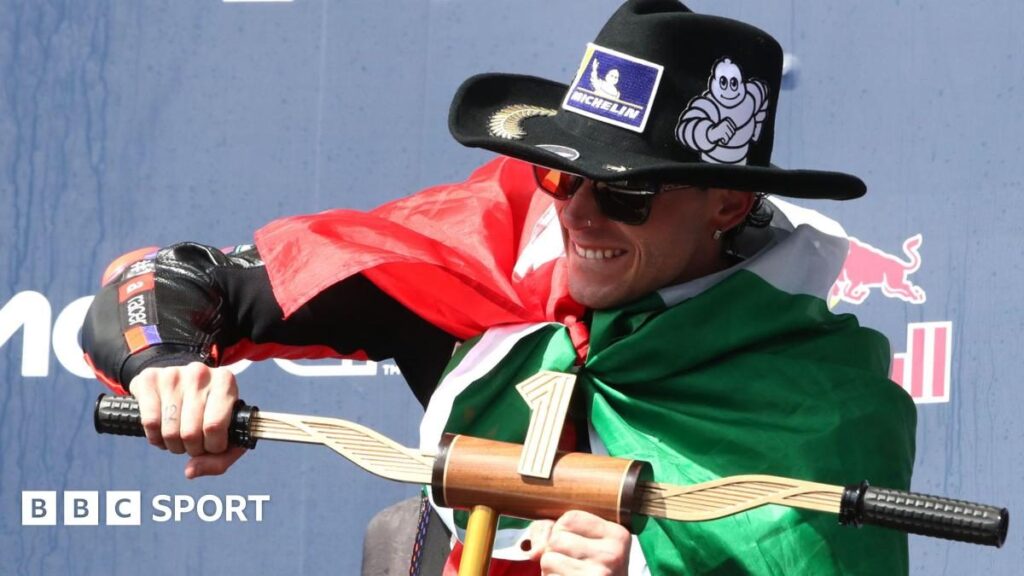 Marco Bezzecchi riding his Aprilia motorcycle during the US MotoGP in Austin, Texas