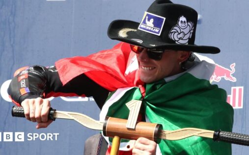 Marco Bezzecchi riding his Aprilia motorcycle during the US MotoGP in Austin, Texas