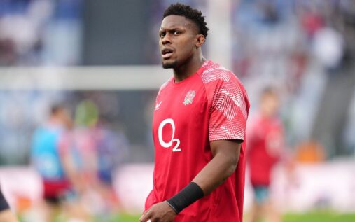 England rugby captain Maro Itoje looking determined on the pitch during a match