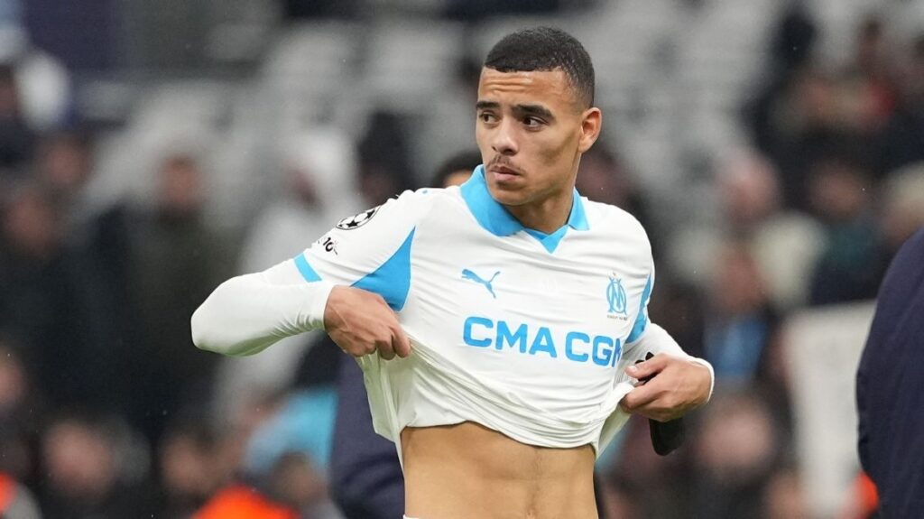 Mason Greenwood looking on during a competitive football match