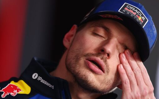 Red Bull driver Max Verstappen looking disappointed in the Formula 1 paddock