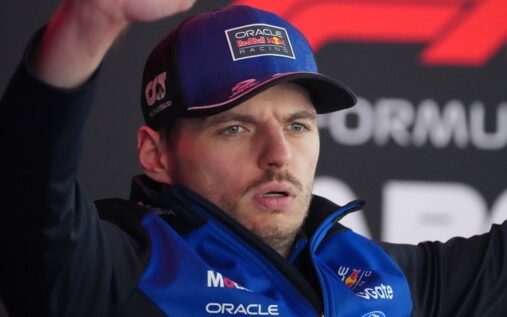 Max Verstappen looking serious during a Formula 1 press conference