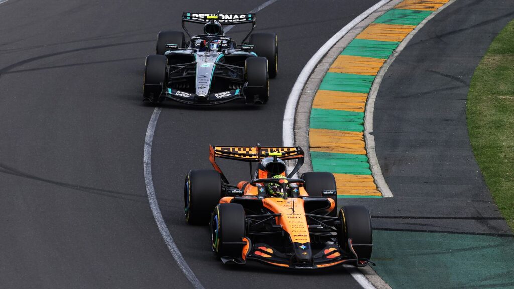 McLaren team principal Andrea Stella looking concerned in the Formula 1 paddock