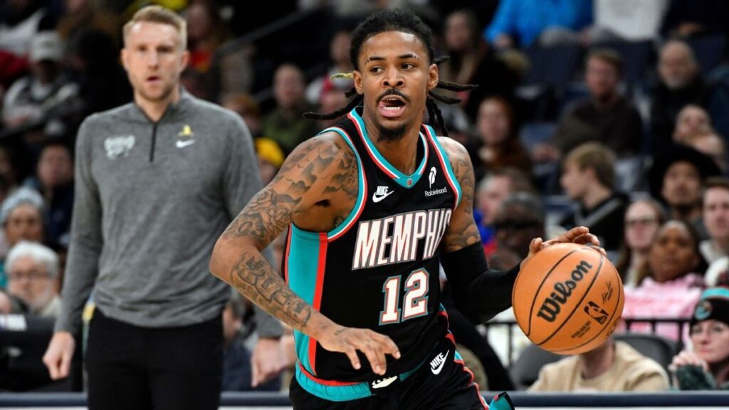 Ja Morant of the Memphis Grizzlies looking dejected on the basketball court