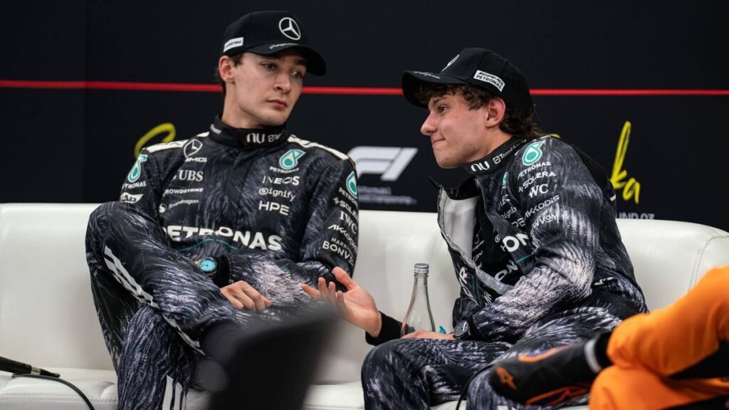 Kimi Antonelli driving the Mercedes W17 Formula 1 car on track