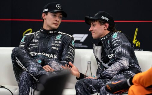 Kimi Antonelli driving the Mercedes W17 Formula 1 car on track