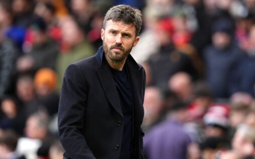 Manchester United manager Michael Carrick speaking to the media on the touchline