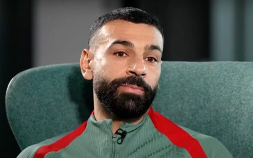 Mohamed Salah waving to Liverpool supporters at Anfield stadium