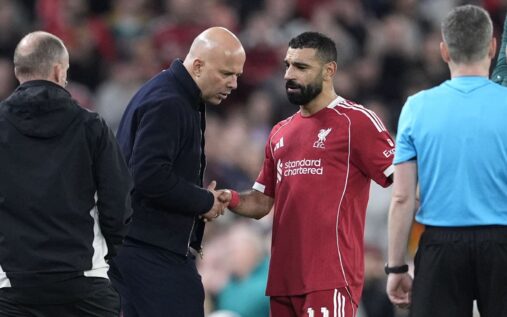 Mohamed Salah gesturing to the Liverpool bench during the Champions League match against Galatasaray