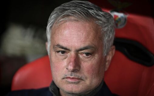 Jose Mourinho looking serious on the touchline during a Benfica press conference