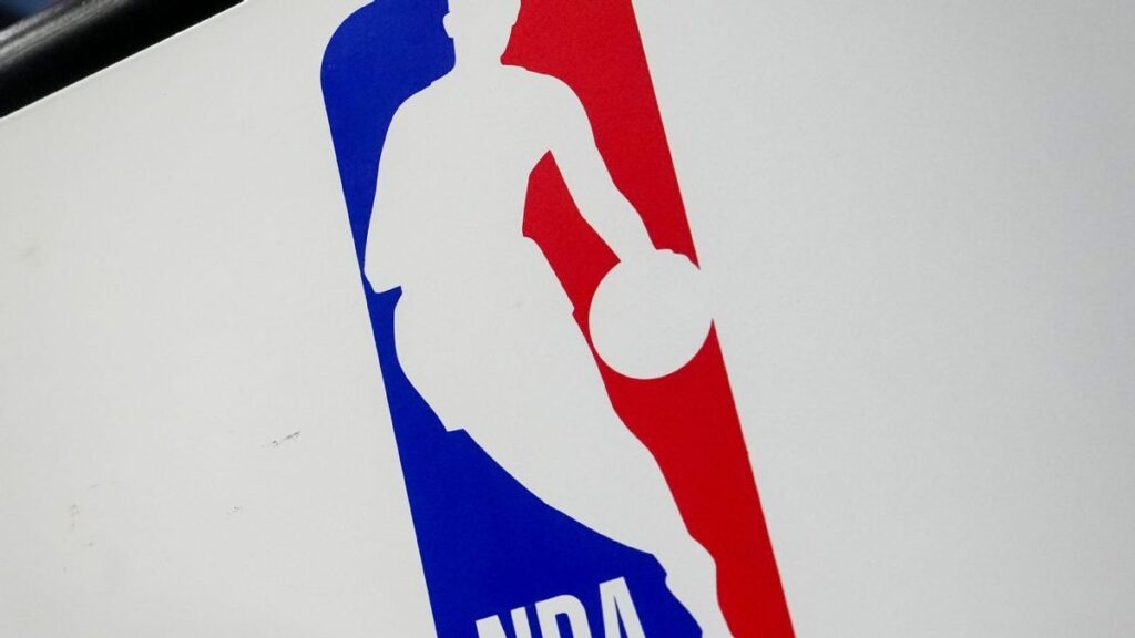 NBA logo on a basketball court during a draft lottery event