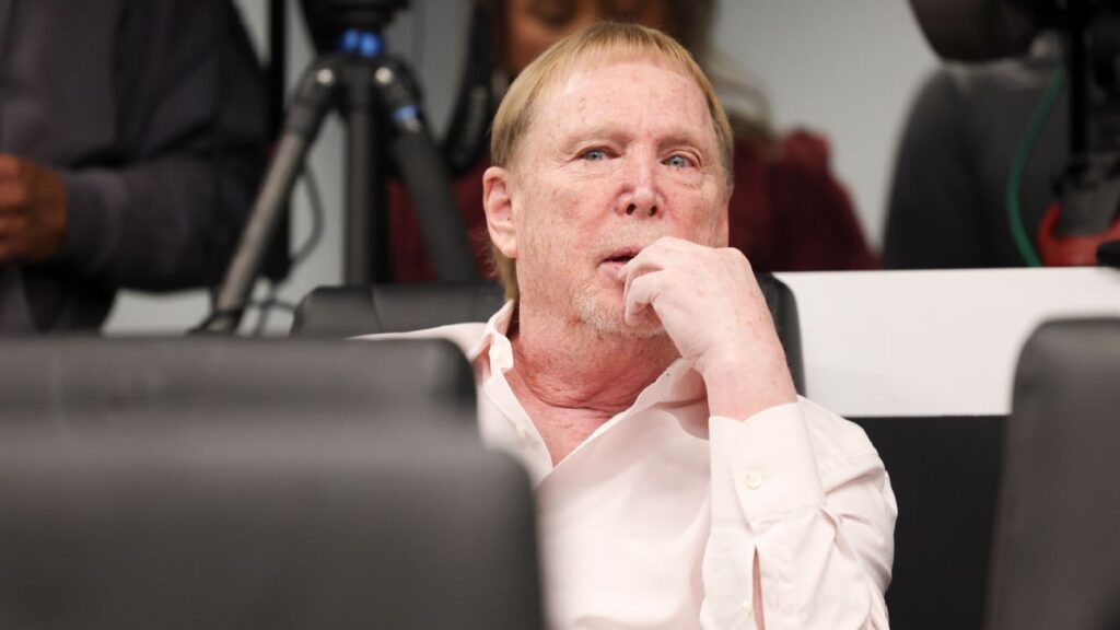 Las Vegas Raiders owner Mark Davis looking on from the sidelines during an NFL game