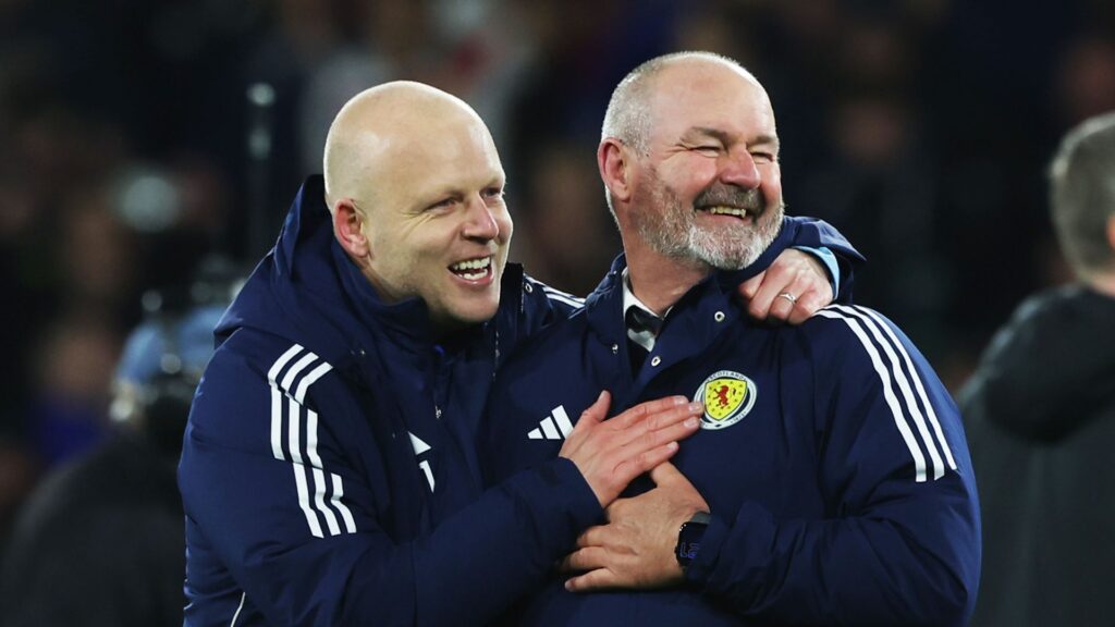 Scotland assistant coach Steven Naismith looking on from the touchline during a training session