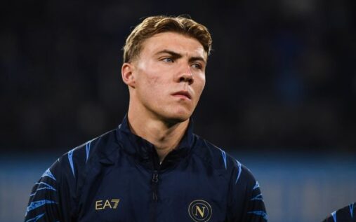 Rasmus Hojlund celebrating a goal for Napoli