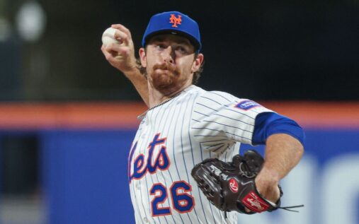 New York Mets pitcher Nolan McLean throwing a fastball on the mound