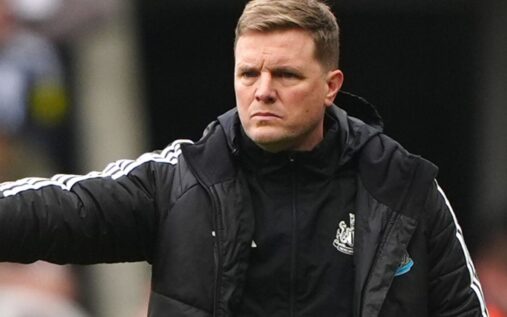 Eddie Howe looking concerned on the touchline during a Newcastle United match