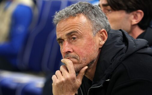 Paris St-Germain manager Luis Enrique issuing instructions from the touchline