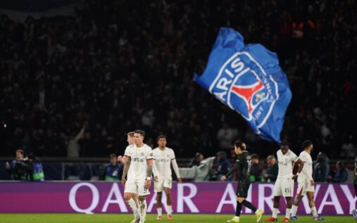 Khvicha Kvaratskhelia celebrates scoring for Paris St-Germain against Chelsea in the Champions League