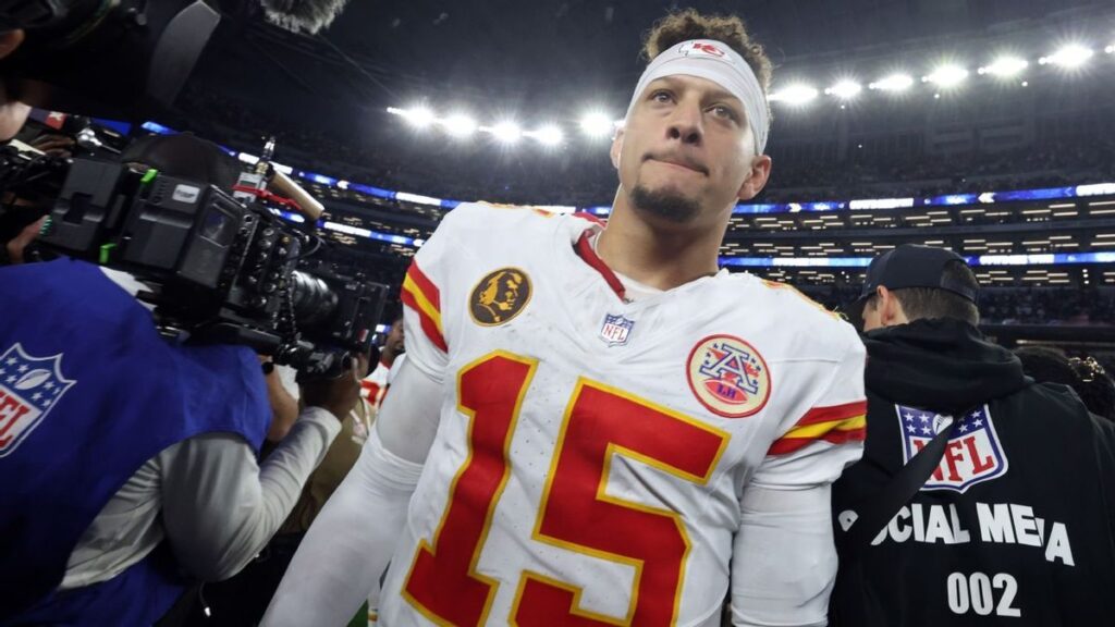 Kansas City Chiefs quarterback Patrick Mahomes throwing a football during an indoor rehabilitation training session