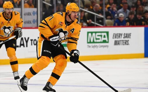 Pittsburgh Penguins forward Evgeni Malkin skating on the ice during an NHL match