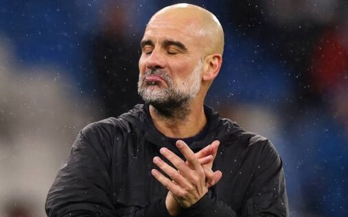 Pep Guardiola issuing instructions from the touchline during a Manchester City match