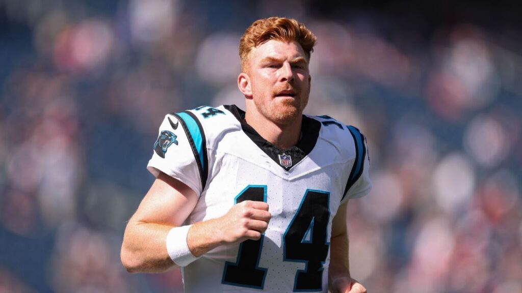 Andy Dalton looking downfield while playing in a National Football League game
