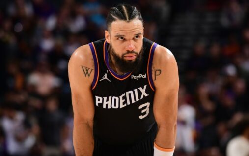 Phoenix Suns forward Dillon Brooks looking focused on the court during an NBA game